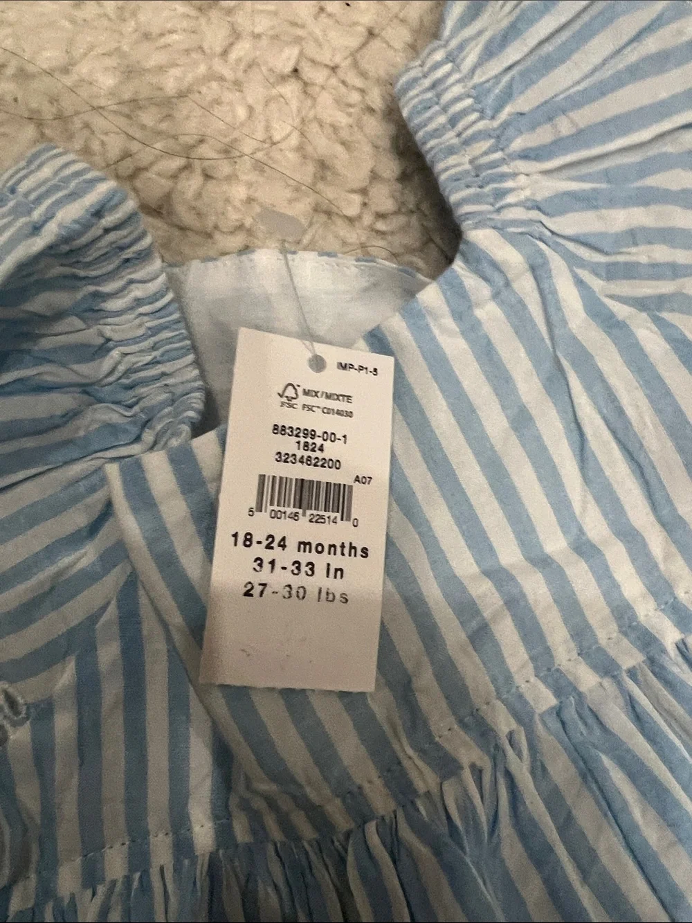 Blue & White Striped Eyelet Baby Dress with matching Short